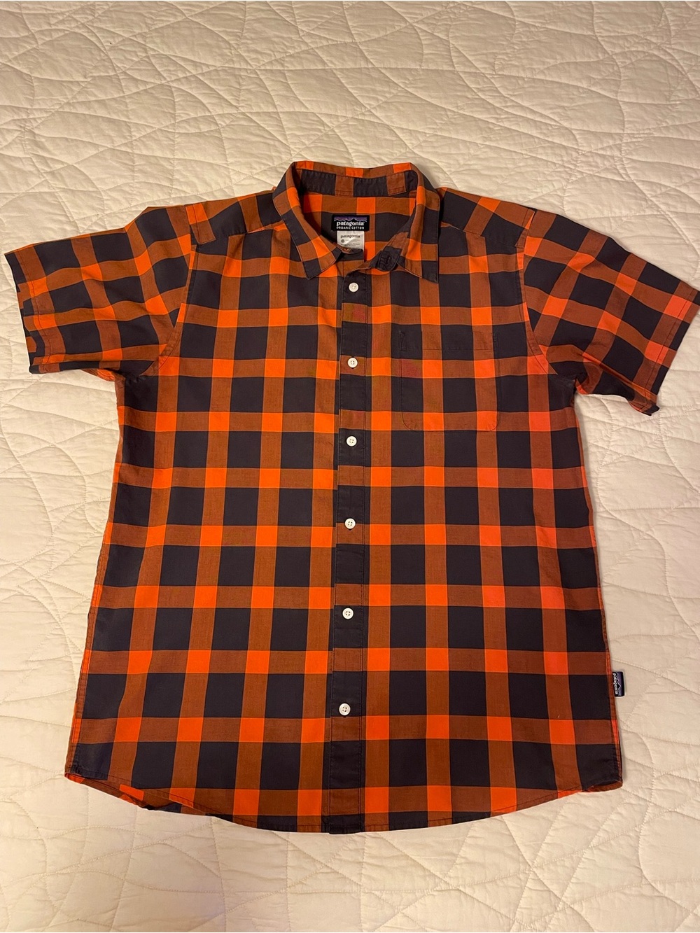 Patagonia Men's Short Sleeve Plaid Button-Down Shirt - Orange & Black